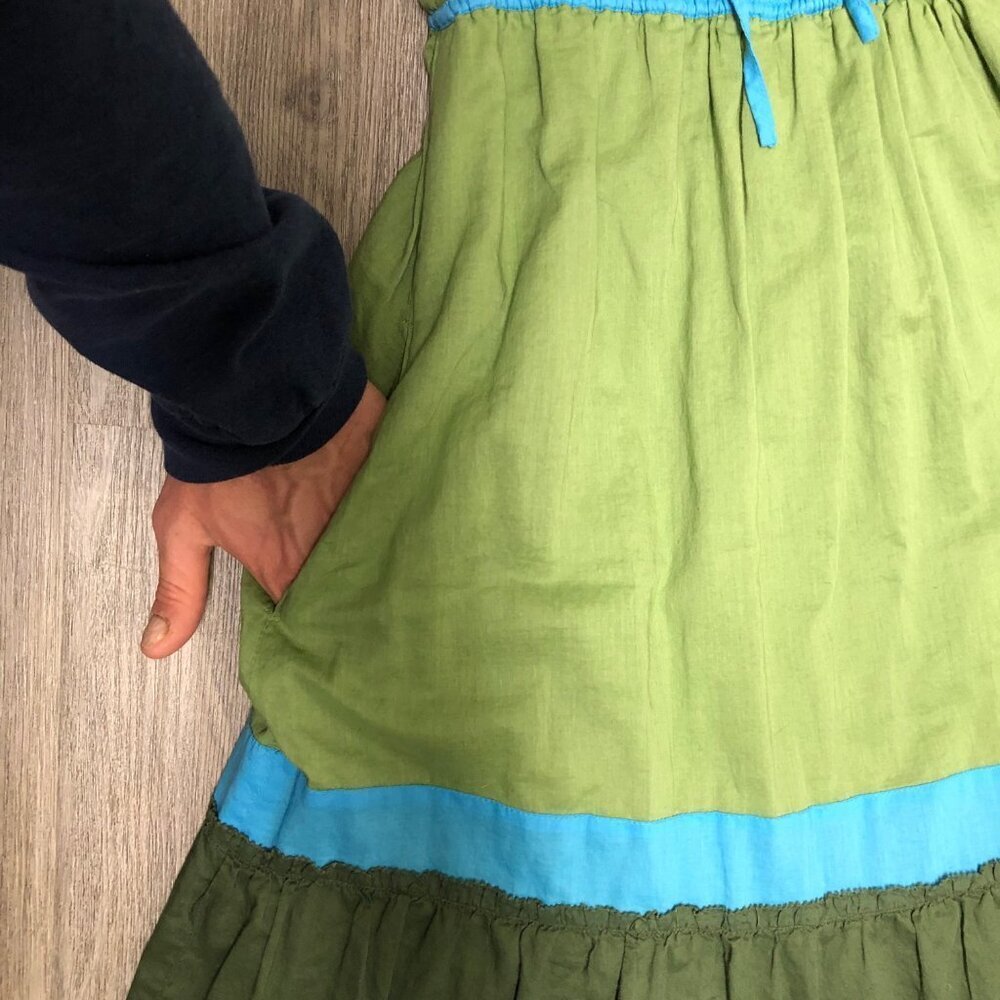 Vintage Y2K American Eagle Size 4 Baby Doll Dress Tier Ruffle Blue Green Cotton - Picture 8 of 11